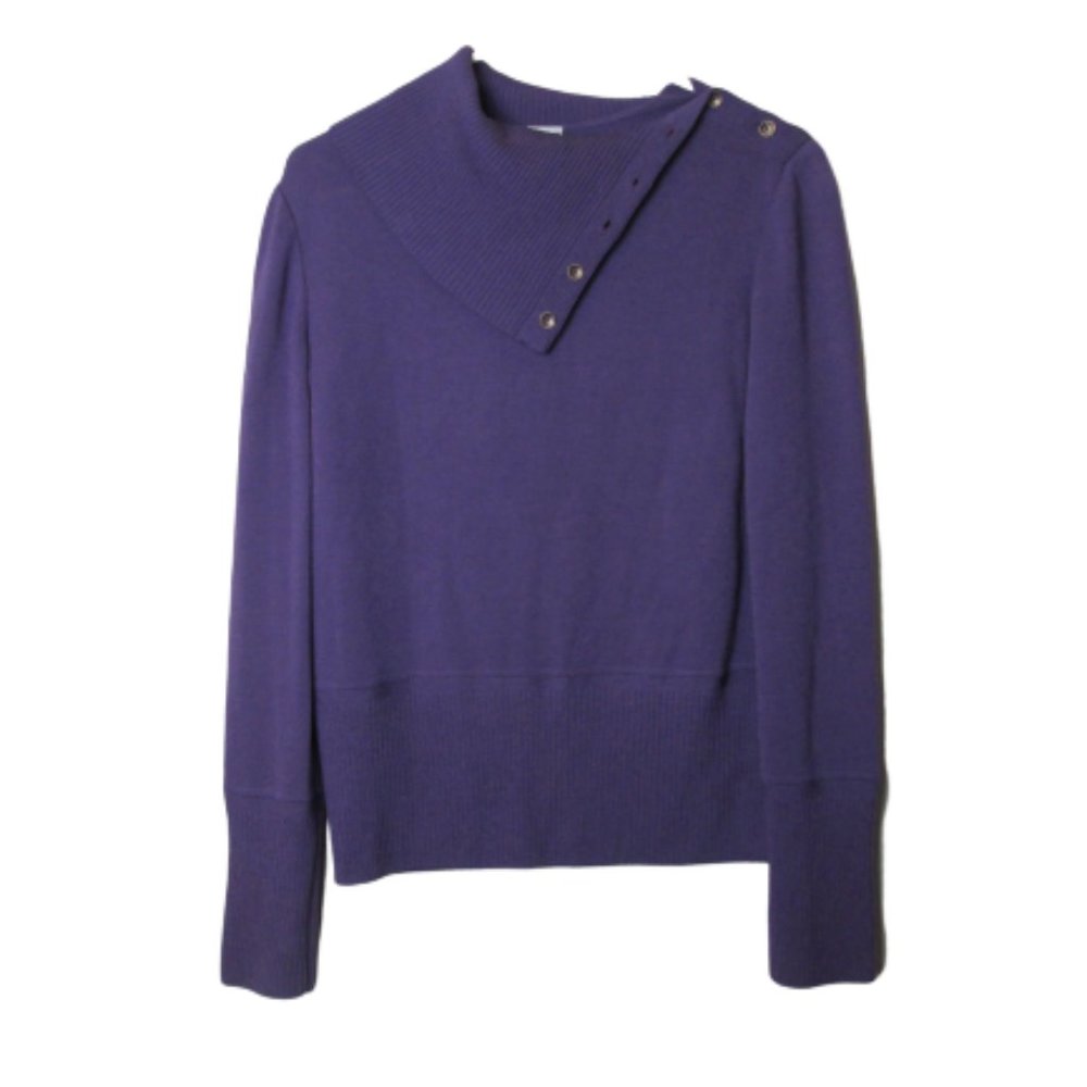 St. John Sport purple cowl neck button sweater